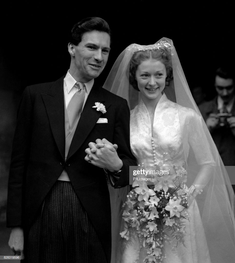Moira Shearer, 23, after her wedding to Ludovic Kennedy at the Royal Chapel...